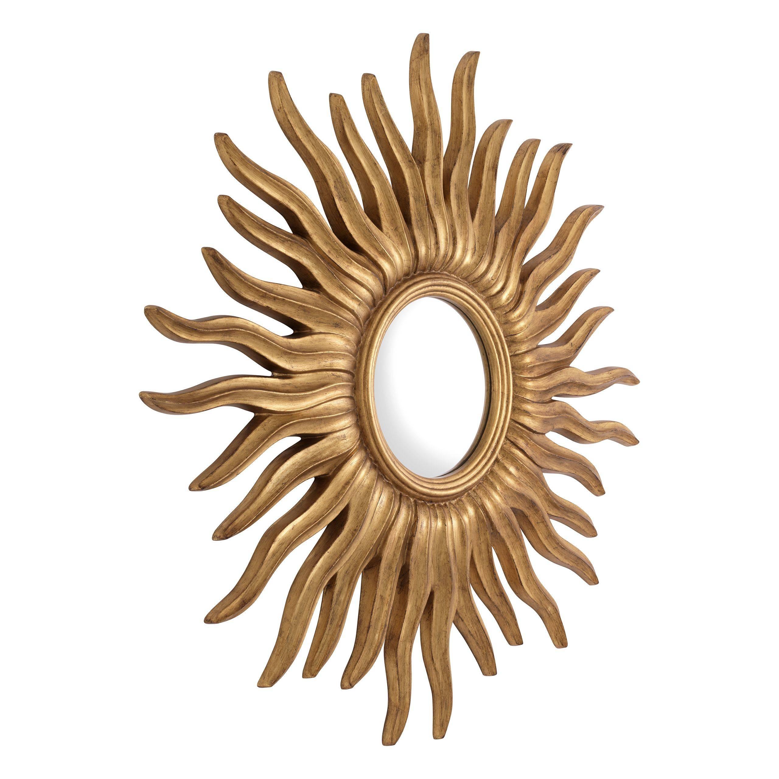 This round convex mirror with sunburst frame has an antique gold finish. The mirror makes for a magical and artistic wall decoration for the space. 

Measurements:

2” depth x 44” diameter.