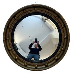 Round Convex Wall Mirror Ribbon and Ball Detail Regency Style 18.4 inch, Ca 1925