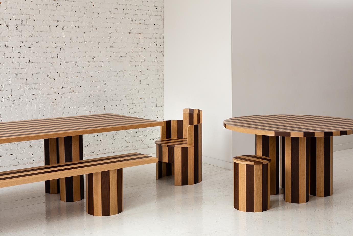 striped wood table