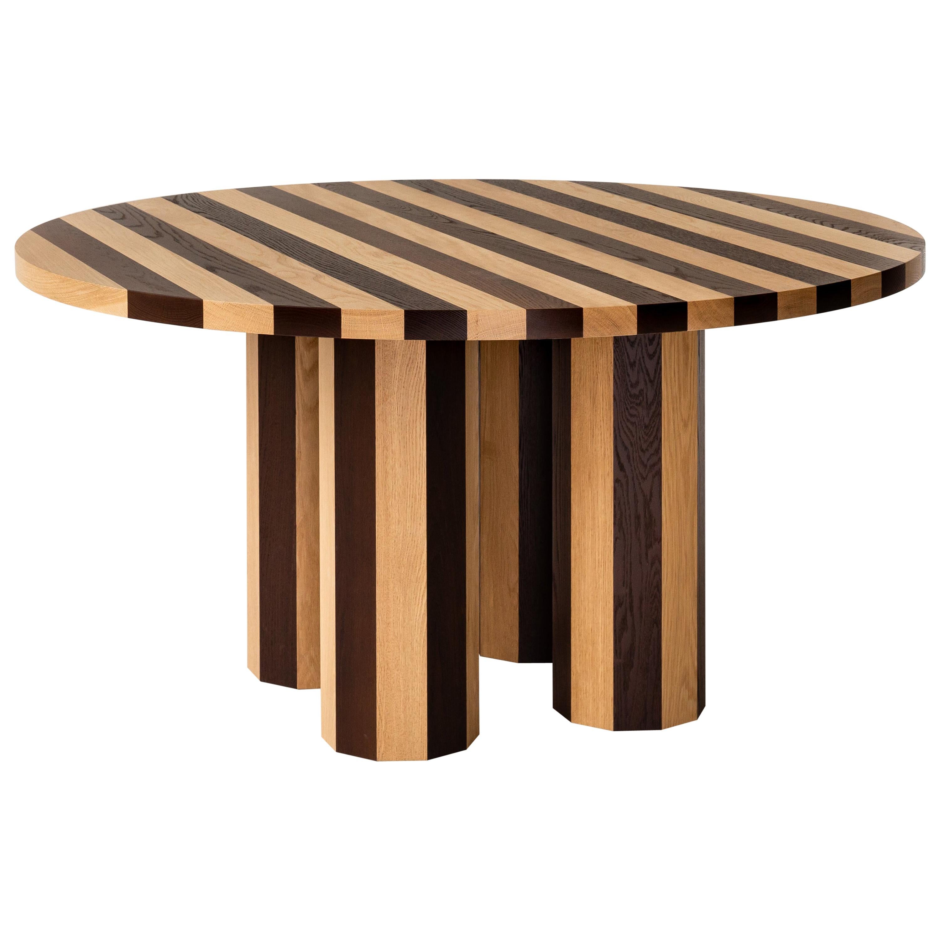 Round Cooperage Dining Table in Striped Oak by Fort Standard, in Stock For Sale