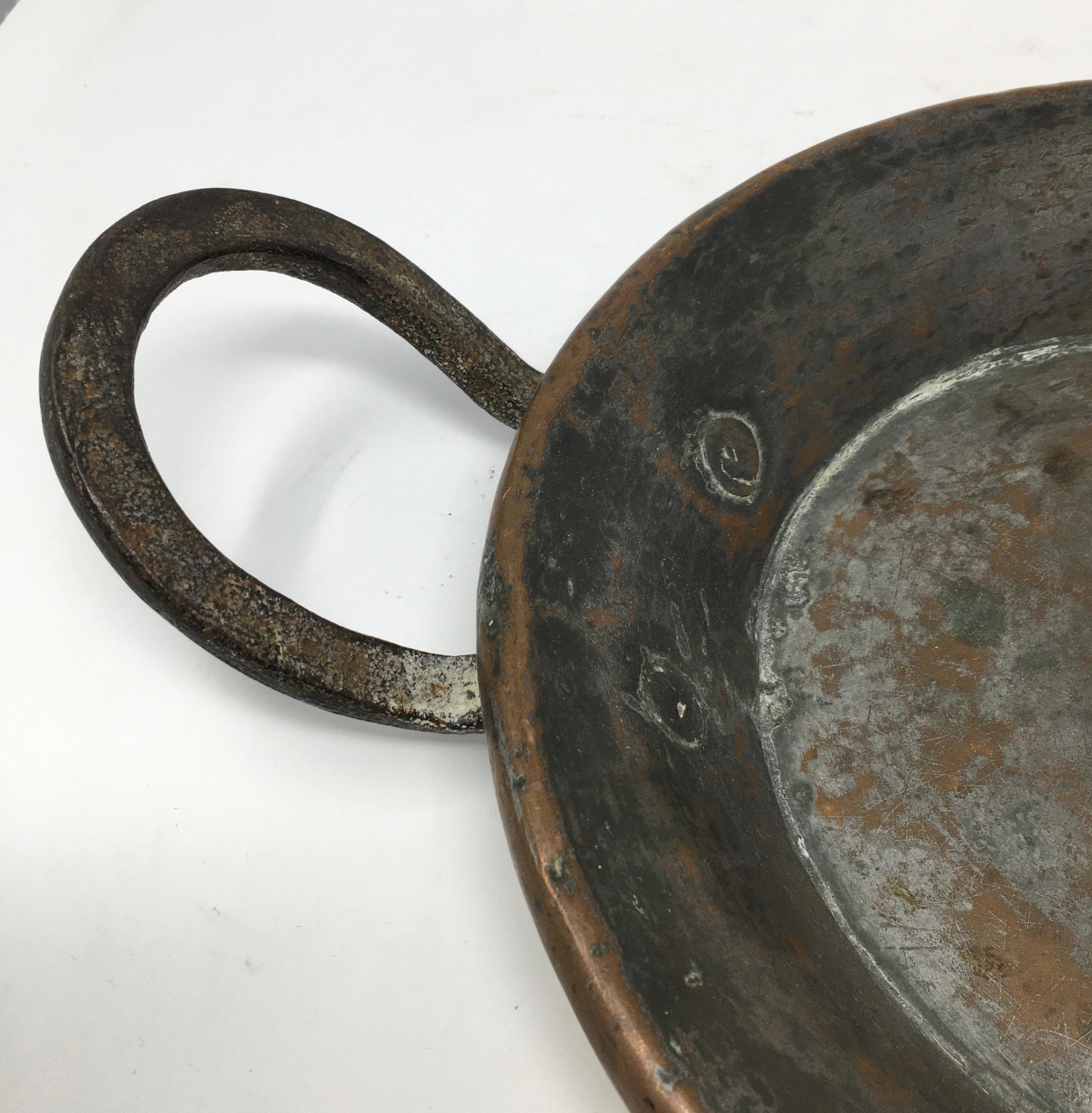 French Round Copper Pot with Handles For Sale