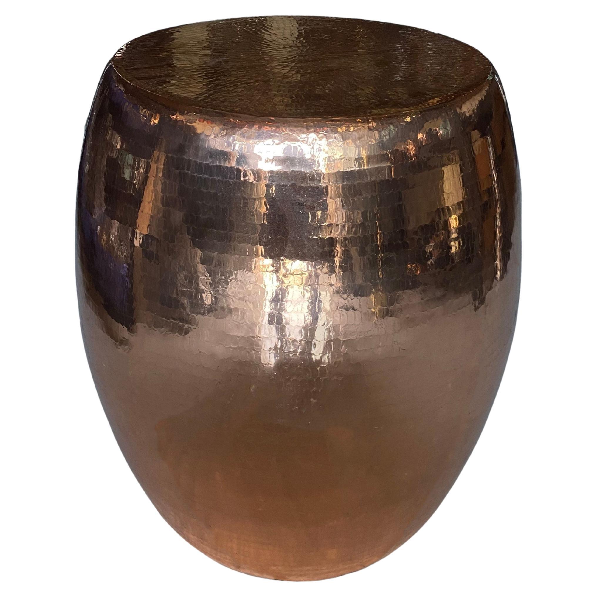 Round Copper Side Table with Hammered Detailing