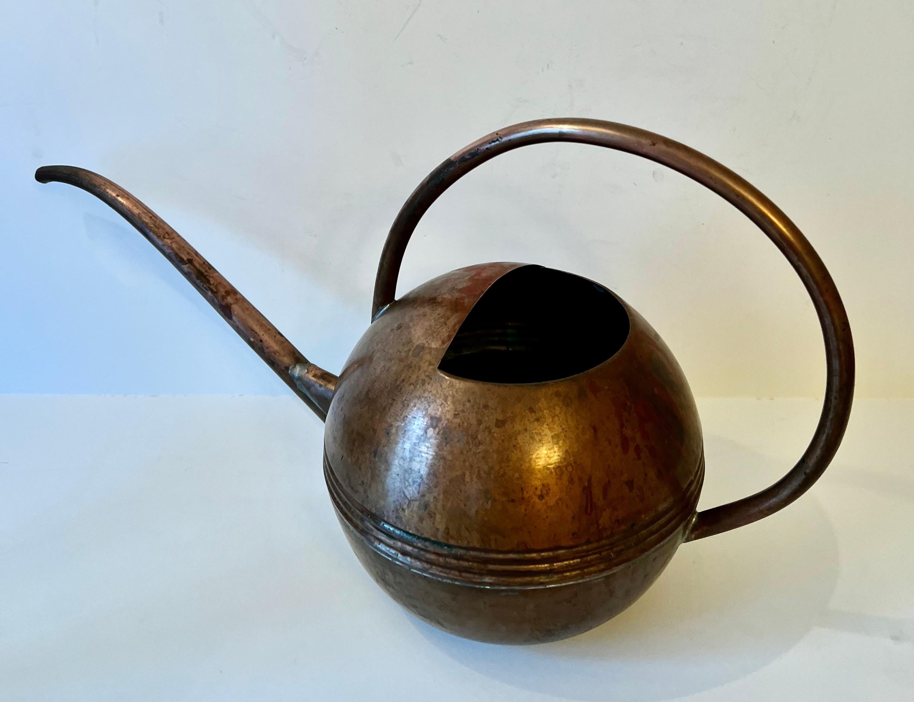 Patinated Round Copper Watering Can For Sale