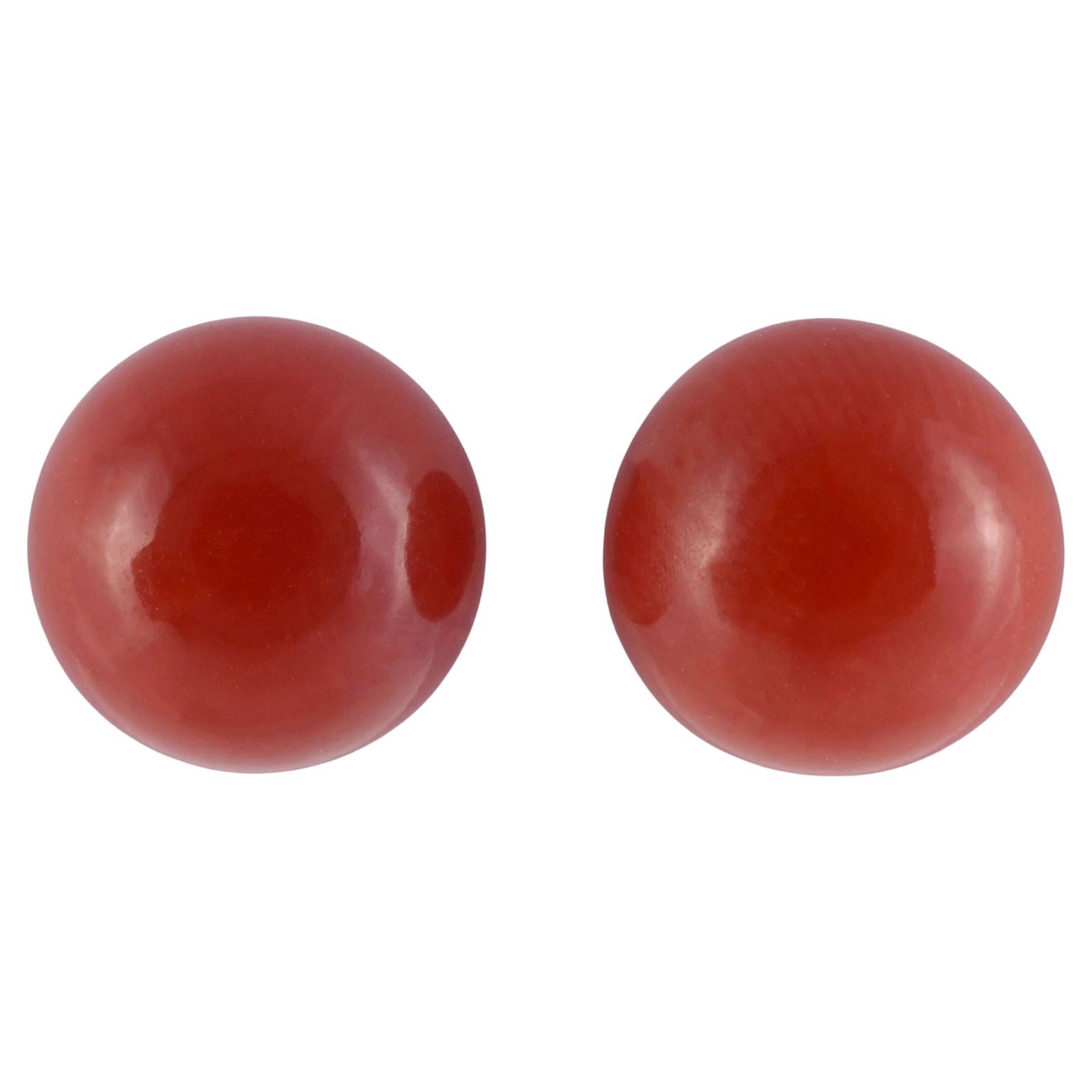 Round Coral Stud Earrings For Sale