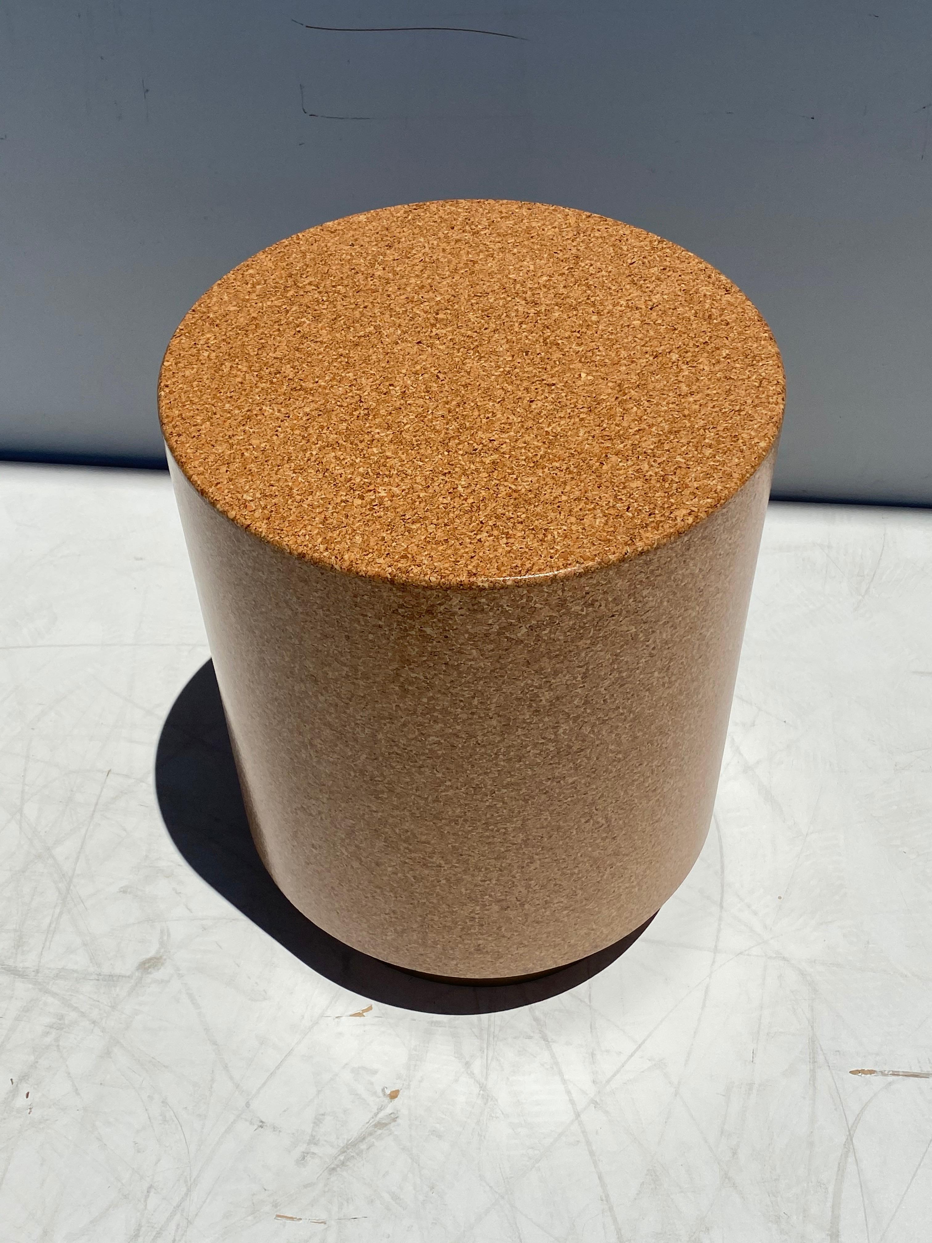 Mid-Century Modern Round Cork and Brass Side Table / Stool For Sale