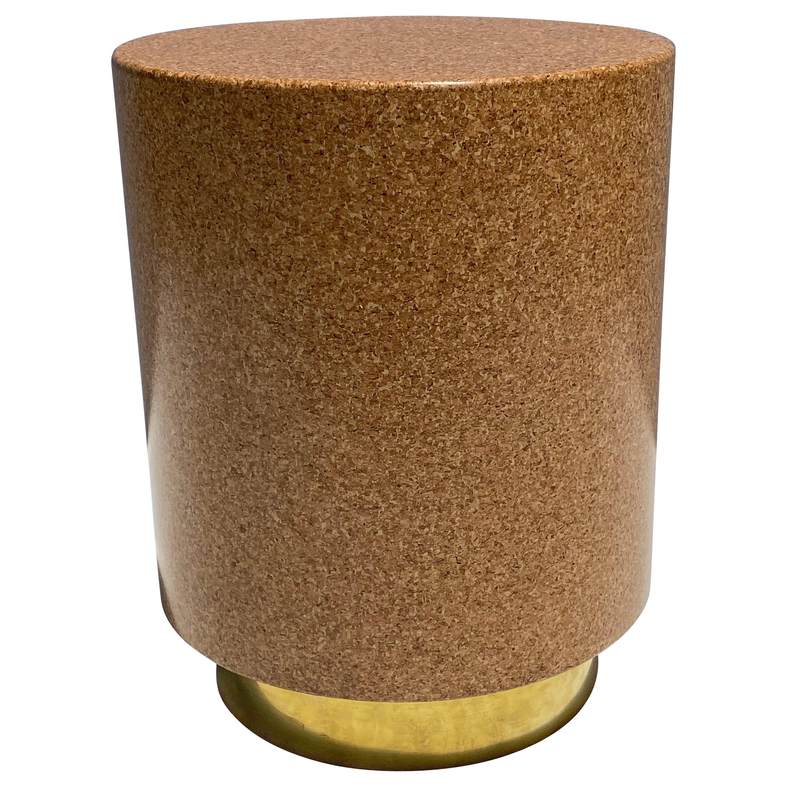 Round Cork and Brass Side Table / Stool