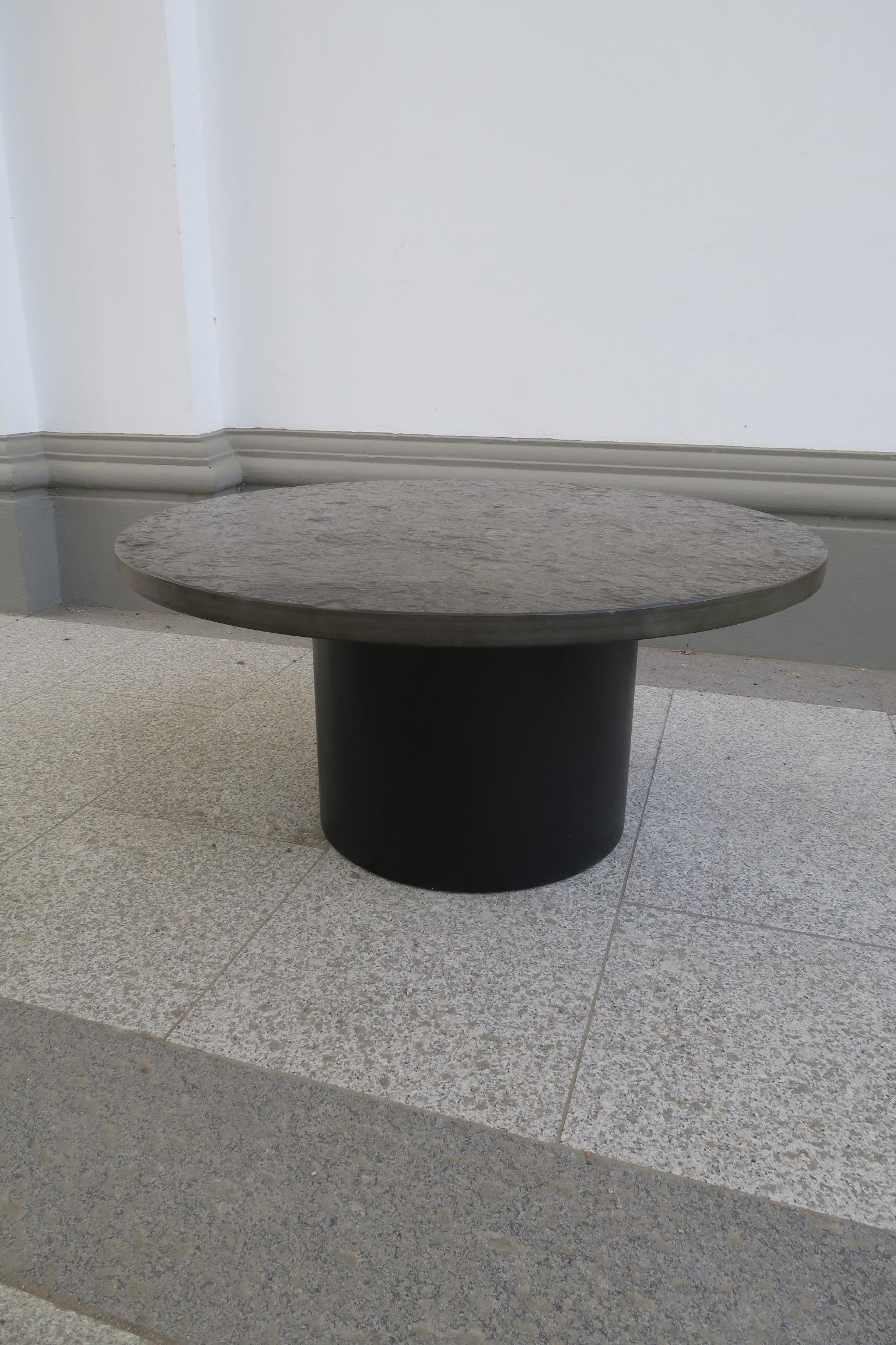 round couch table with black slade plate by draenert studios
in a good used conditions. No cracks or chips on a plate.
Measurements: diameter 90 cm x high 45 cm