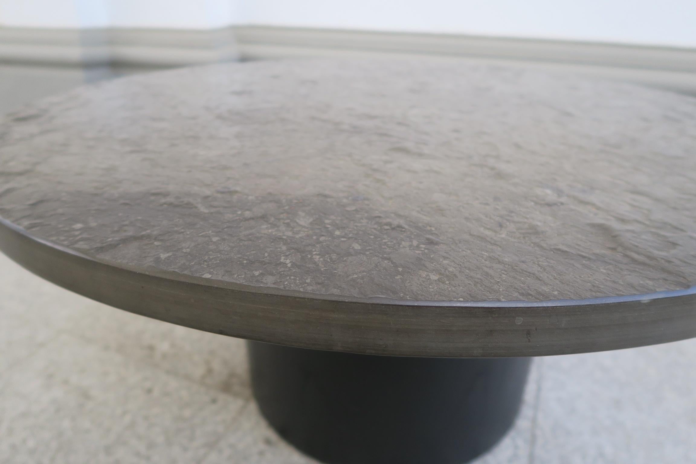Late 20th Century round couch table with black slade plate by draenert studios For Sale