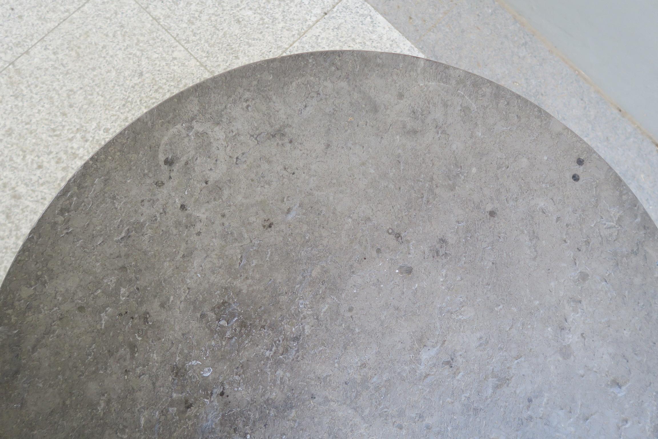 Slate round couch table with black slade plate by draenert studios For Sale