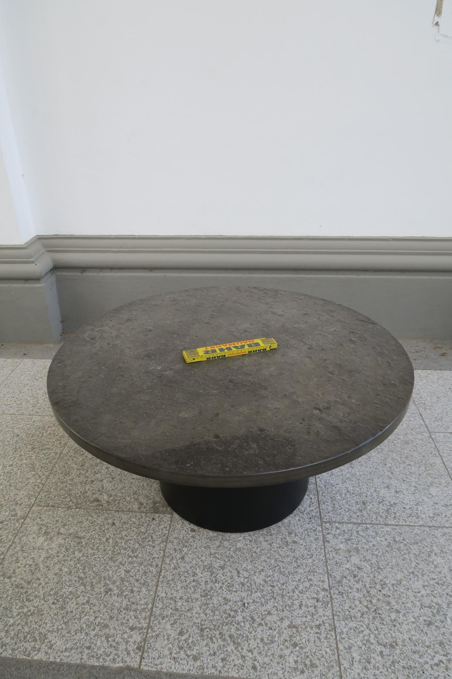 round couch table with black slade plate by draenert studios For Sale 1