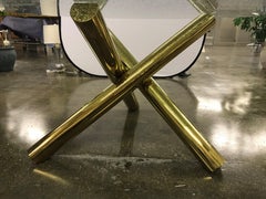 Round Crackled Glass Table on Brass Sculptural Base
