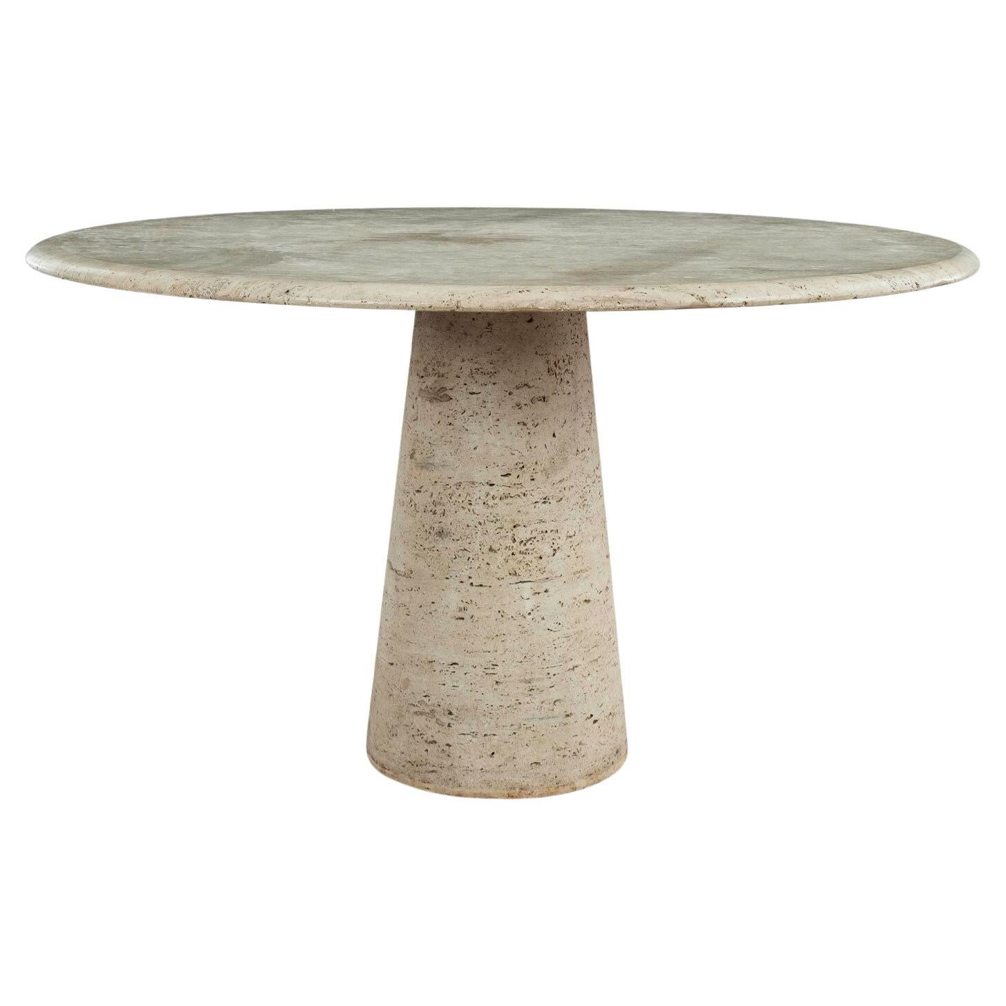 Round Cream-Color Travertine Dining Table in Style of Angelo Mangiarotti