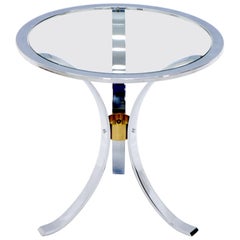 Round Crome and Brass Glass Top Occasional Side Table