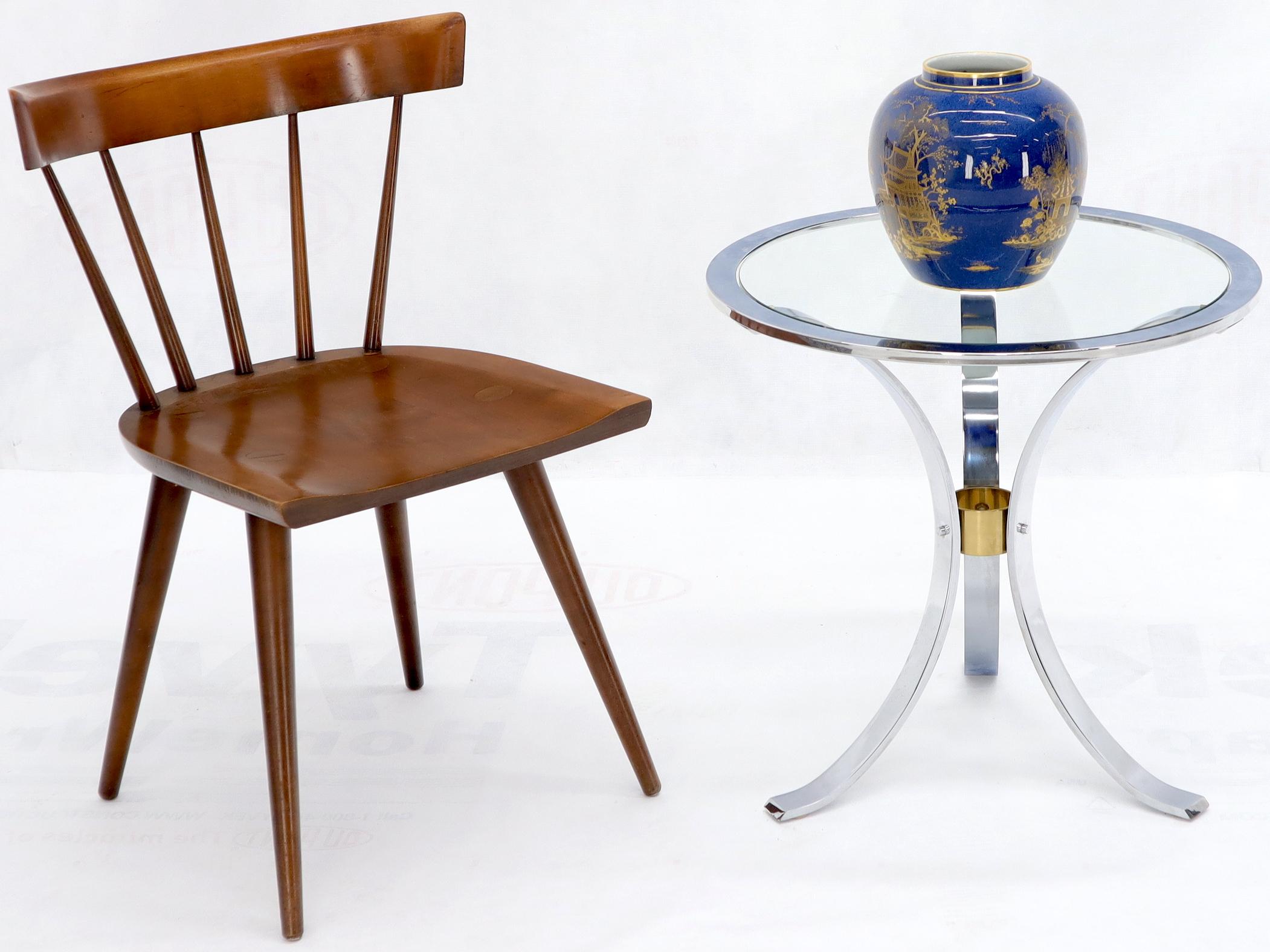 Mid-Century Modern high quality polished chrome brass ring shape stretcher glass top round side end occasional table.