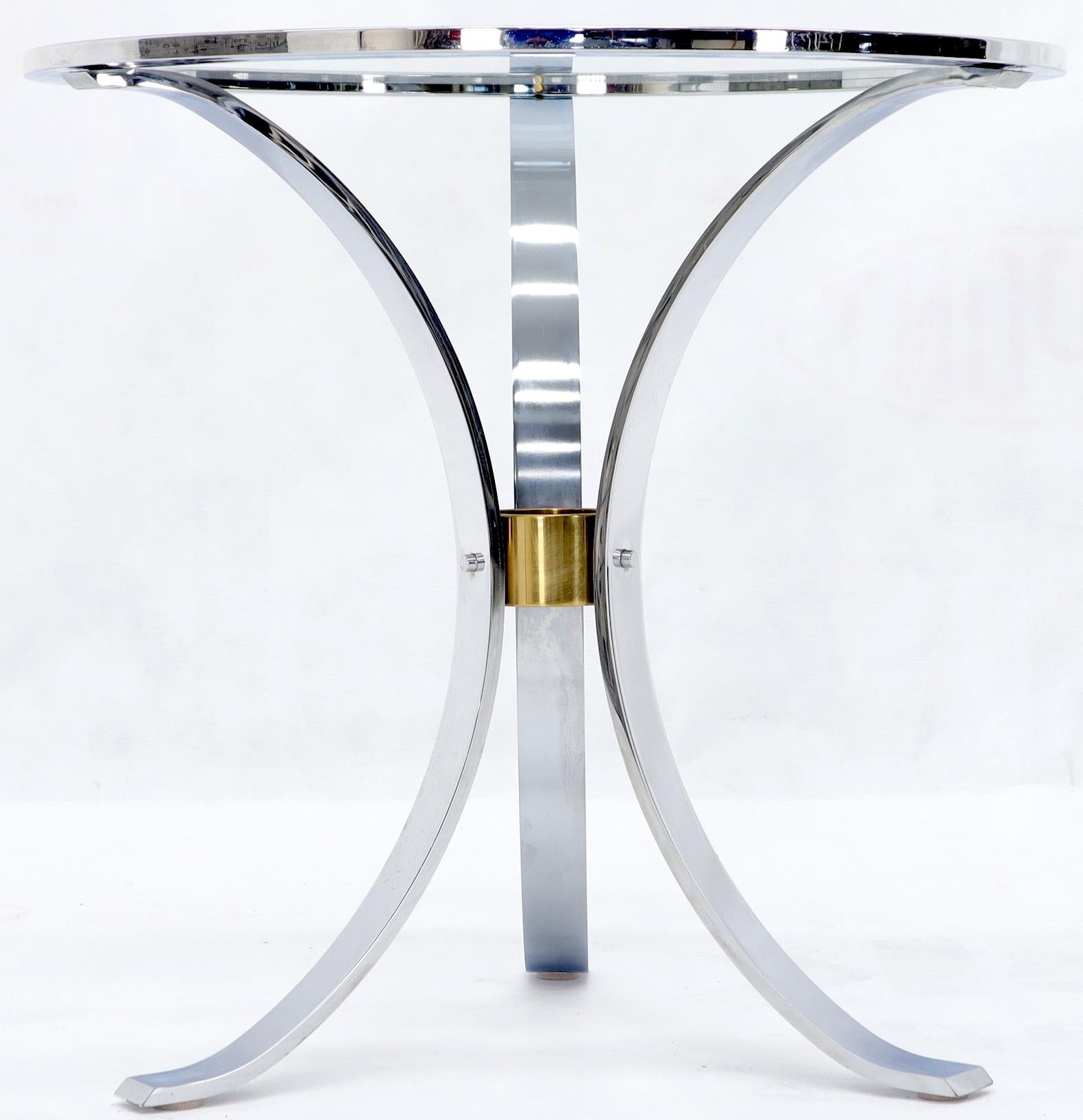 Italian Round Crome and Brass Glass Top Occasional Side Table For Sale