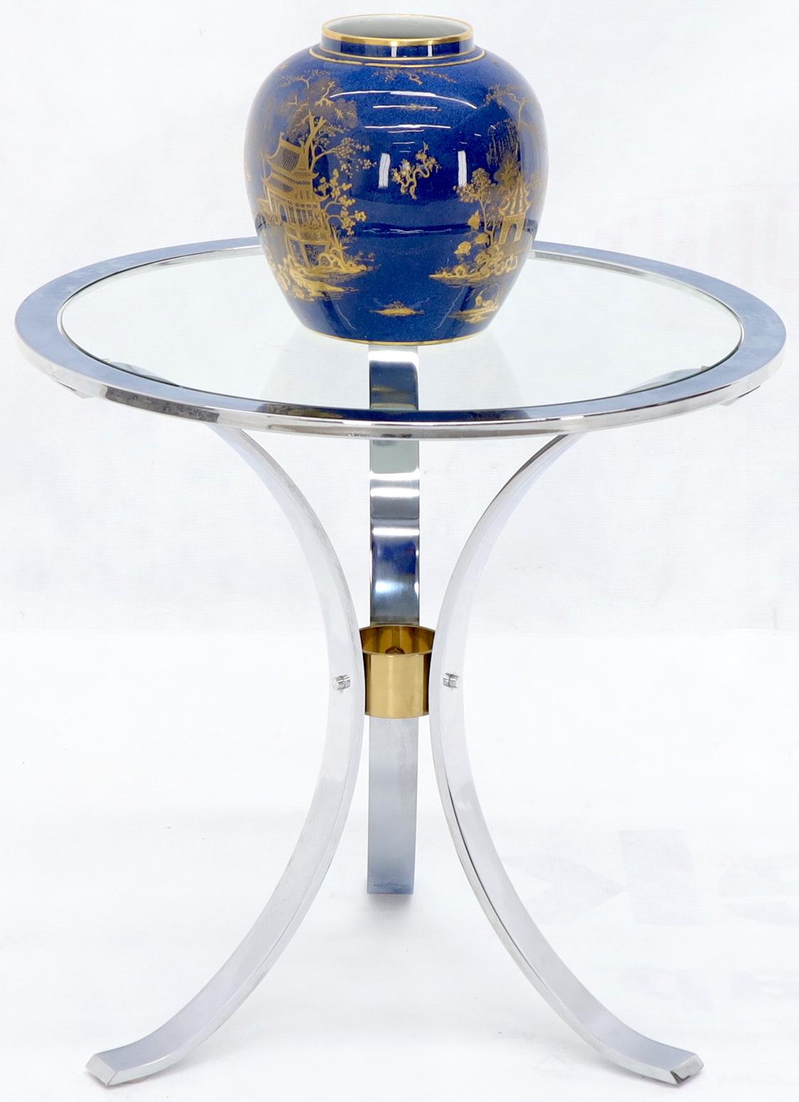 20th Century Round Crome and Brass Glass Top Occasional Side Table For Sale