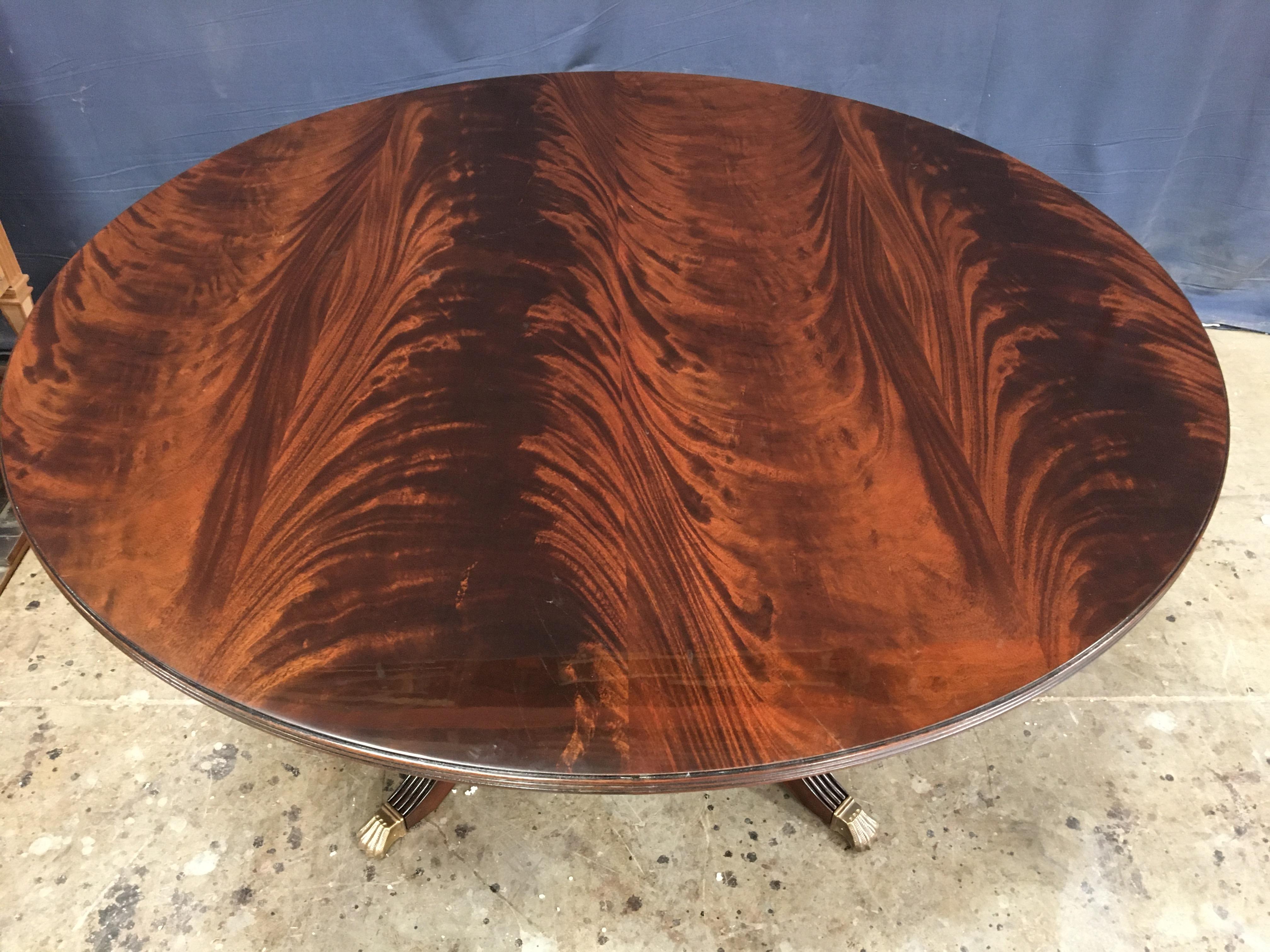 Contemporary Round Crotch Mahogany Georgian Style Pedestal Dining Table by Leighton Hall For Sale
