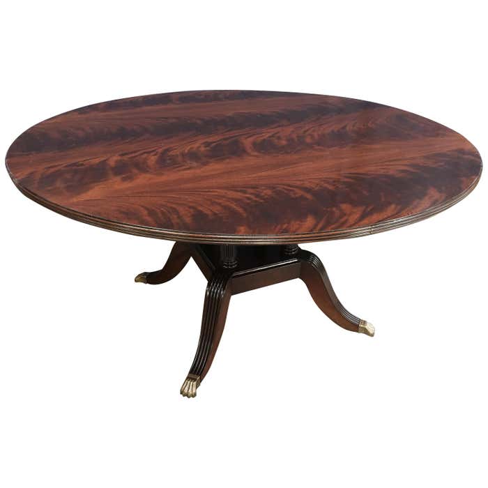 Round Crotch Mahogany Georgian Style Pedestal Dining Table by Leighton ...