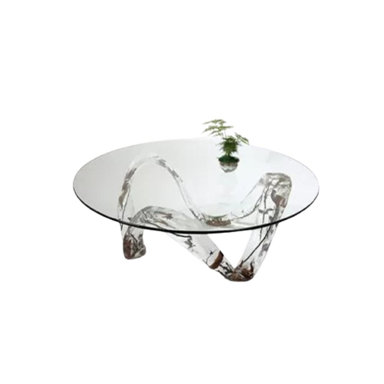 Art déco Luxueuse table basse ronde en cristal - Chef-d'œuvre artisanal en vente