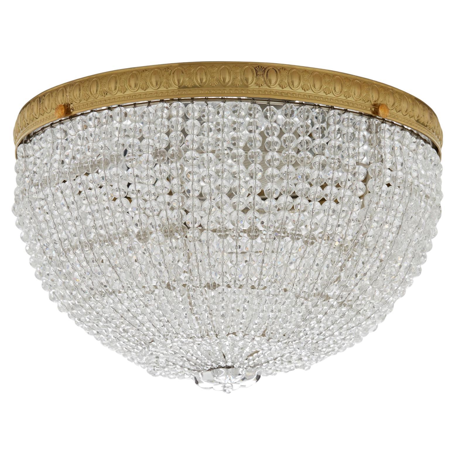 Round Crystal Beaded Large Ceiling Light in French Gold