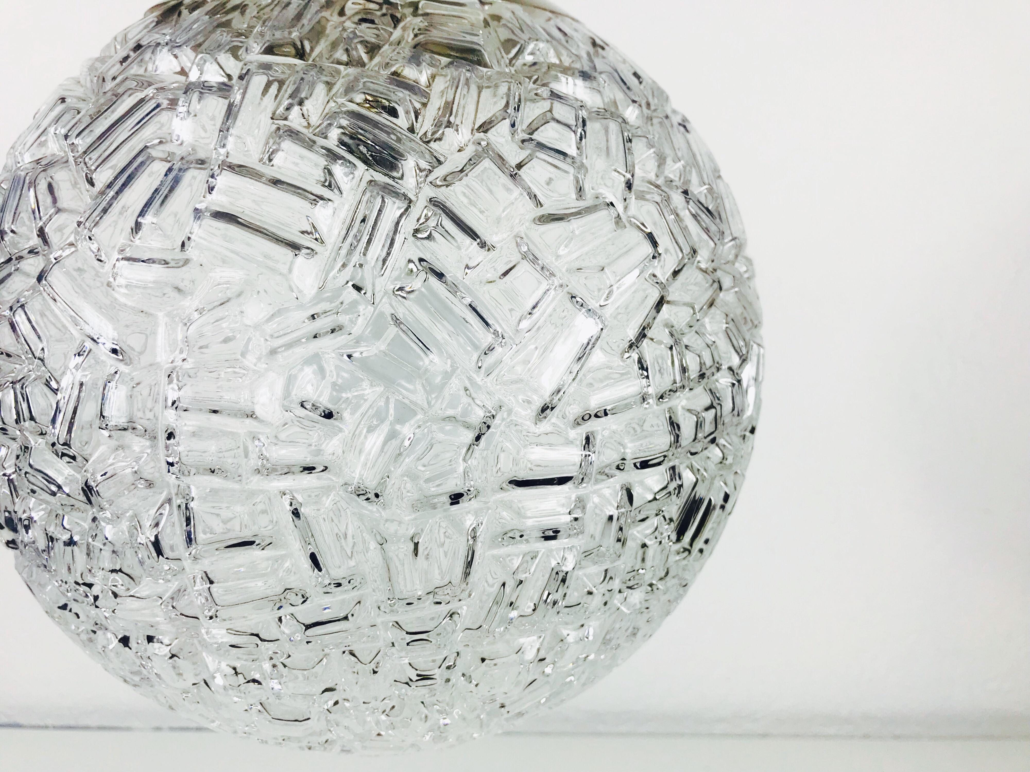 Aluminum Round Crystal Ice Glass Bowl by Peill and Putzler, 1970s, Germany