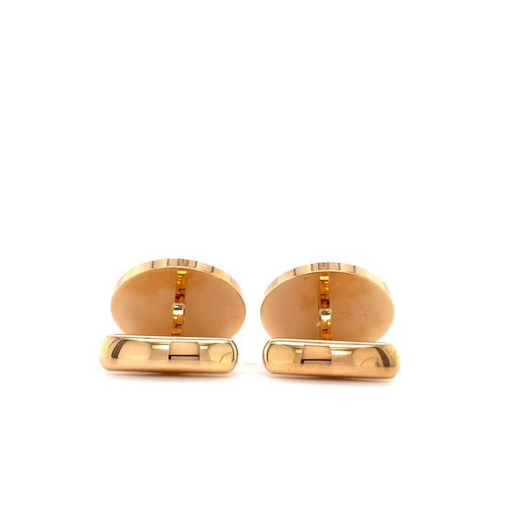 Round Cut Round Cufflinks - 18k Rose Gold - 2 Tiger Eye Cabochon Inlays - Diameter 20.0 mm For Sale