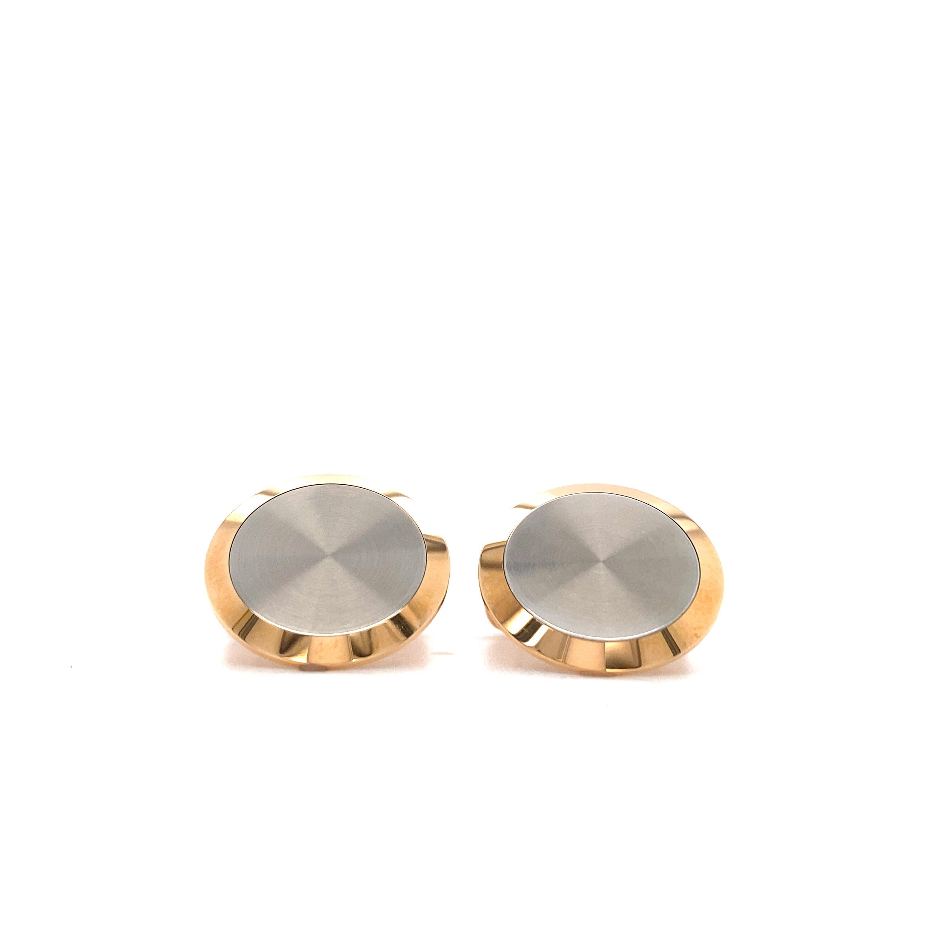 Gemelli rotondi in oro rosa e oro bianco 18k Diametro 18,8 mm in vendita 5