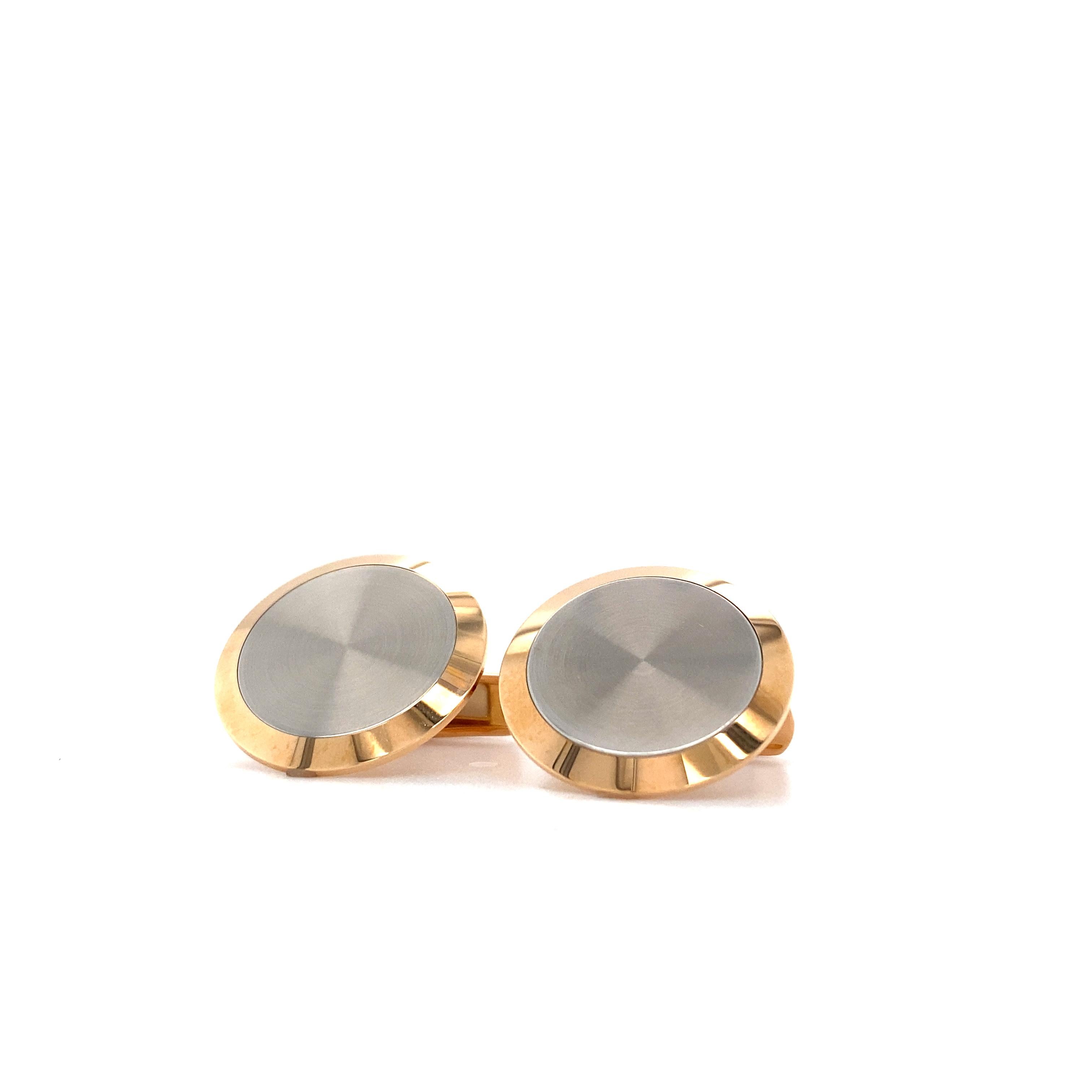 Gemelli rotondi in oro rosa e oro bianco 18k Diametro 18,8 mm in vendita 8