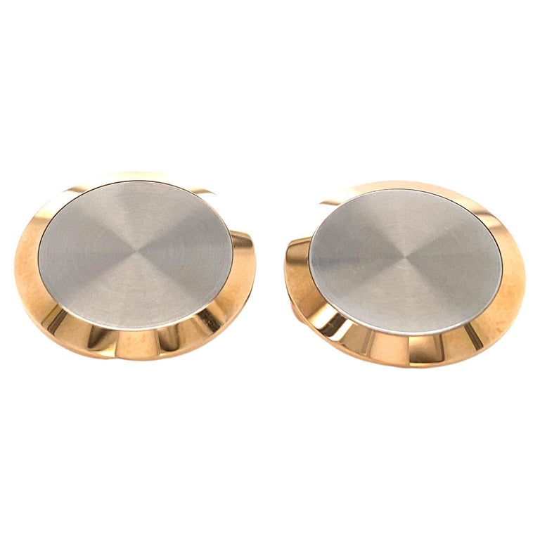 Round Cufflinks 18k Rose Gold and White Gold Diameter 18.8 mm For Sale