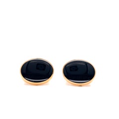 Round Cufflinks 18k Rose Gold Onyx Diameter 20.0 mm
