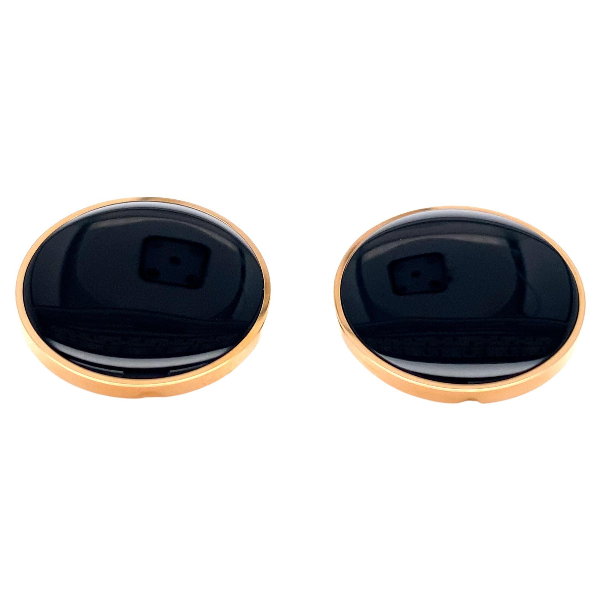 Gemelli rotondi in oro rosa 18k con onice Diametro 20,0 mm