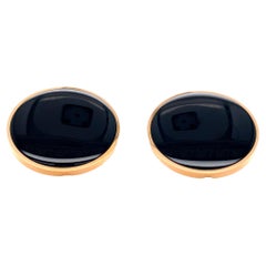 Round Cufflinks 18k Rose Gold Onyx Diameter 20.0 mm