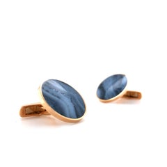 Round Cufflinks 18k Rose Gold with Chalcedony/Onyx