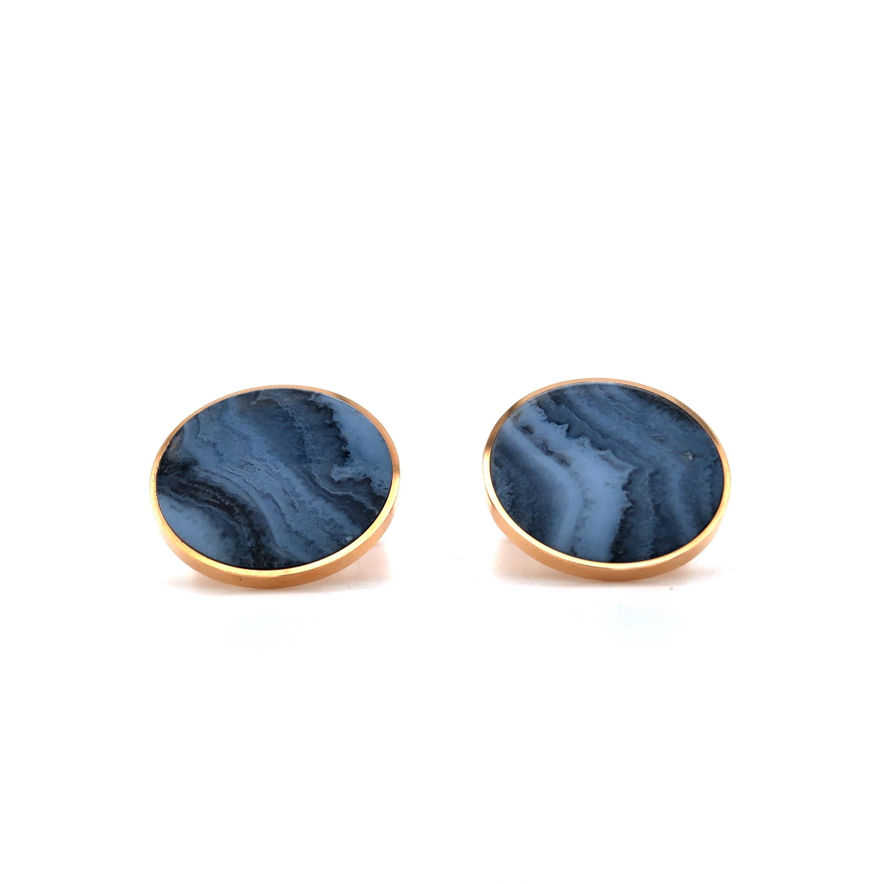 Gemelos redondos Oro rosa 18k con Calcedonia/Onyx Contemporáneo en venta