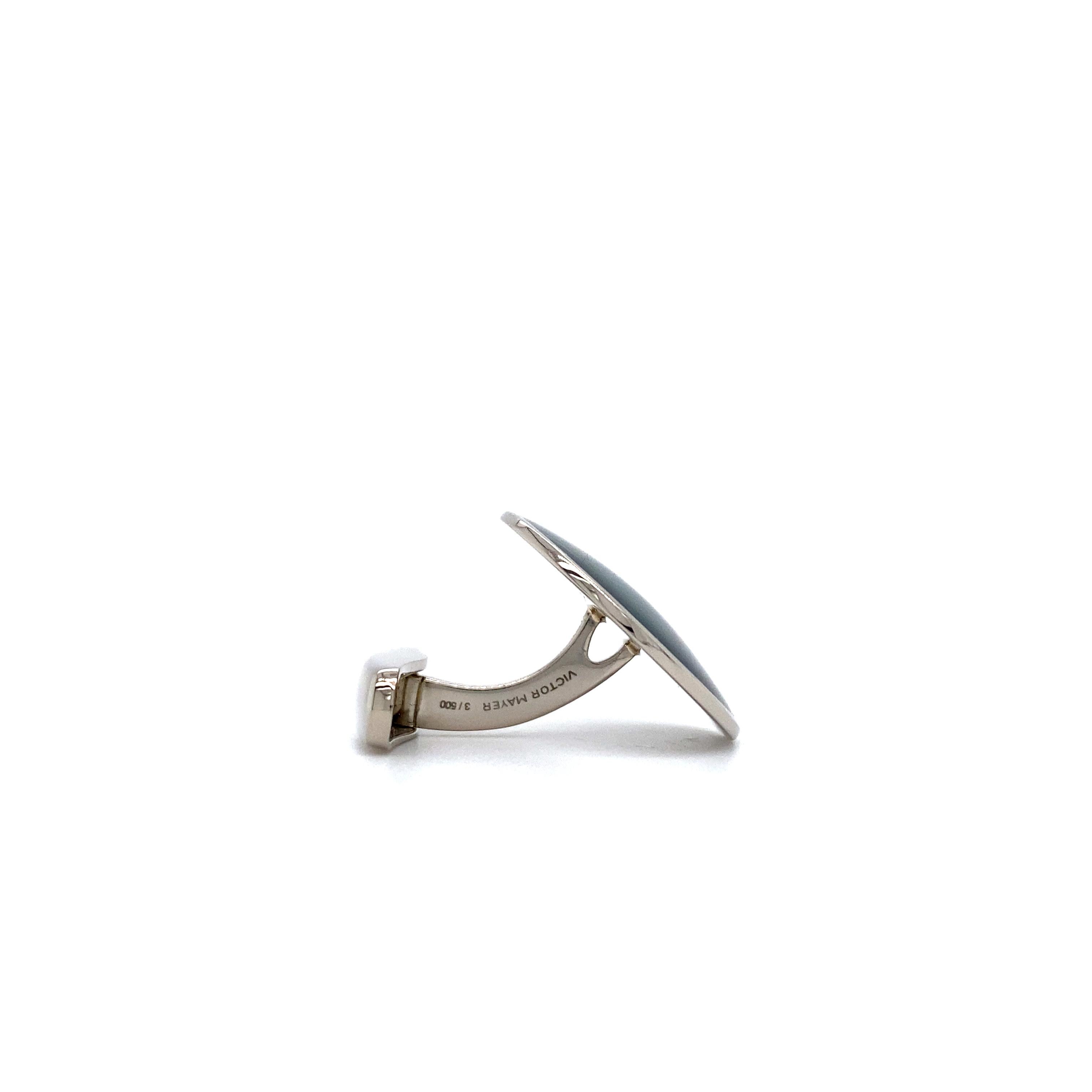 Édouardien Boutons de manchette ronds en or blanc 18 carats émail guilloché vert foncé de 20 mm de diamètre en vente