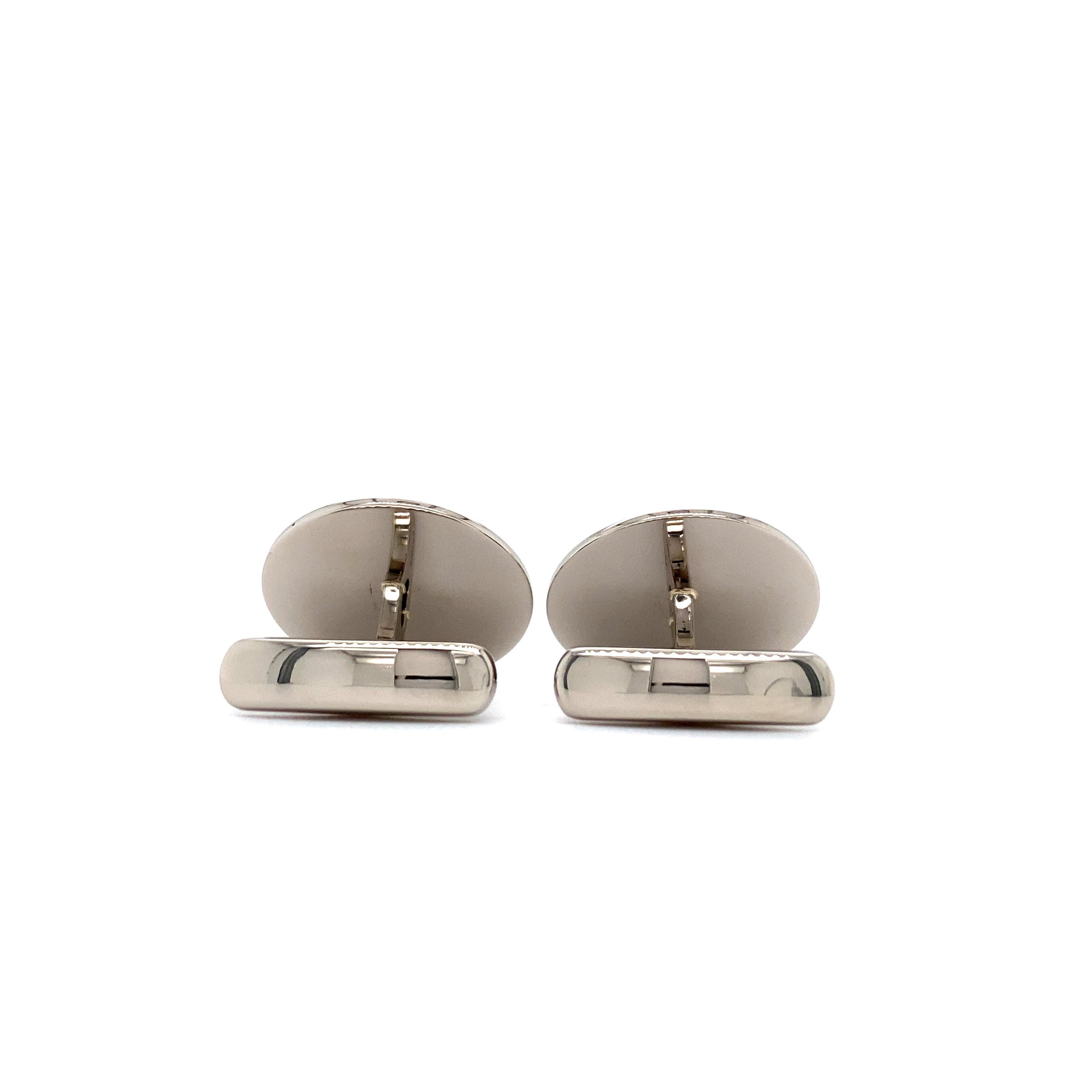 Boutons de manchette ronds en or blanc 18 carats émail guilloché vert foncé de 20 mm de diamètre Neuf - En vente à Pforzheim, DE