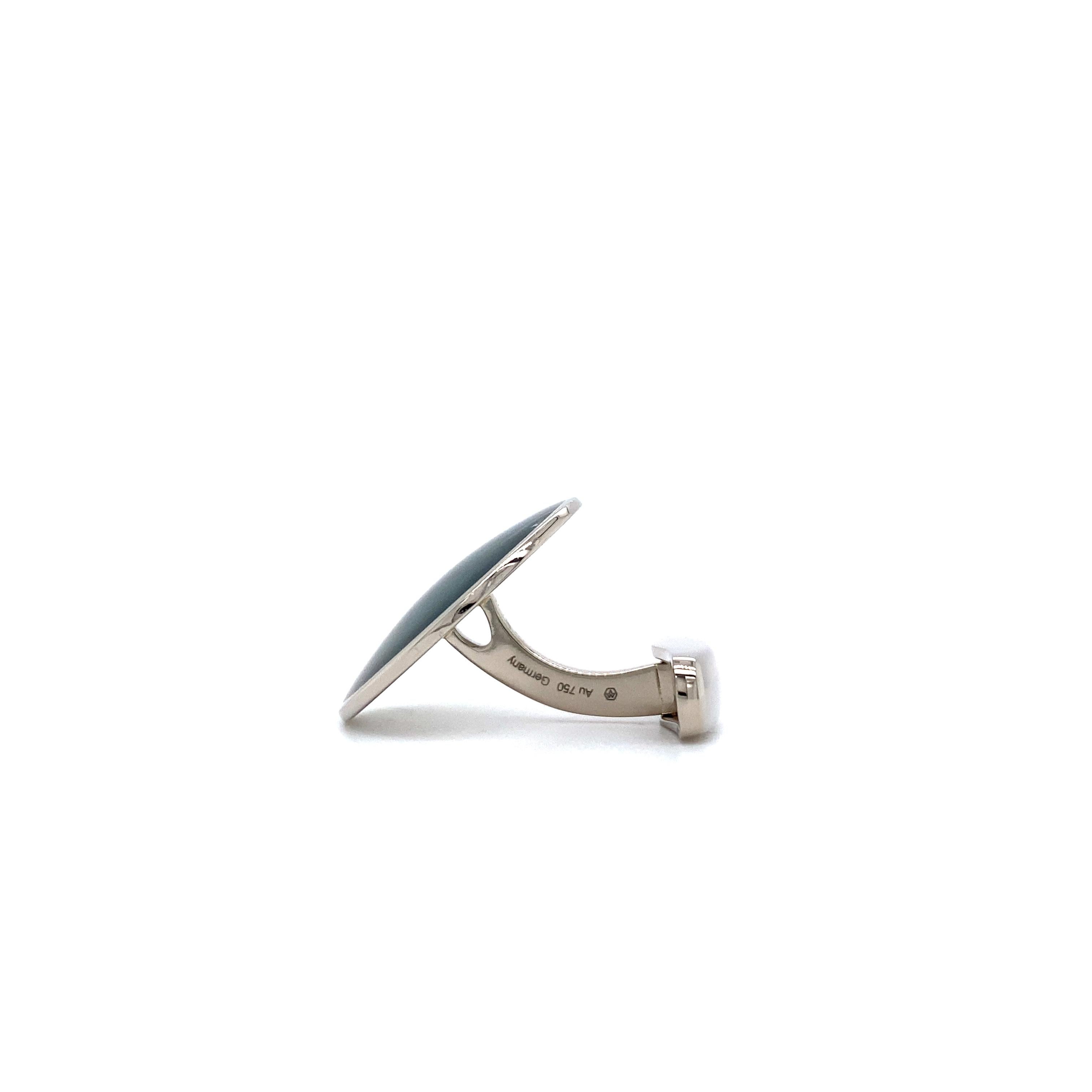 Boutons de manchette ronds en or blanc 18 carats émail guilloché vert foncé de 20 mm de diamètre en vente 1