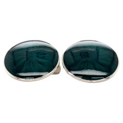 Gemelli da polso rotondi in oro bianco 18 carati con smalto Greene & Greene scuro, diametro 20 mm