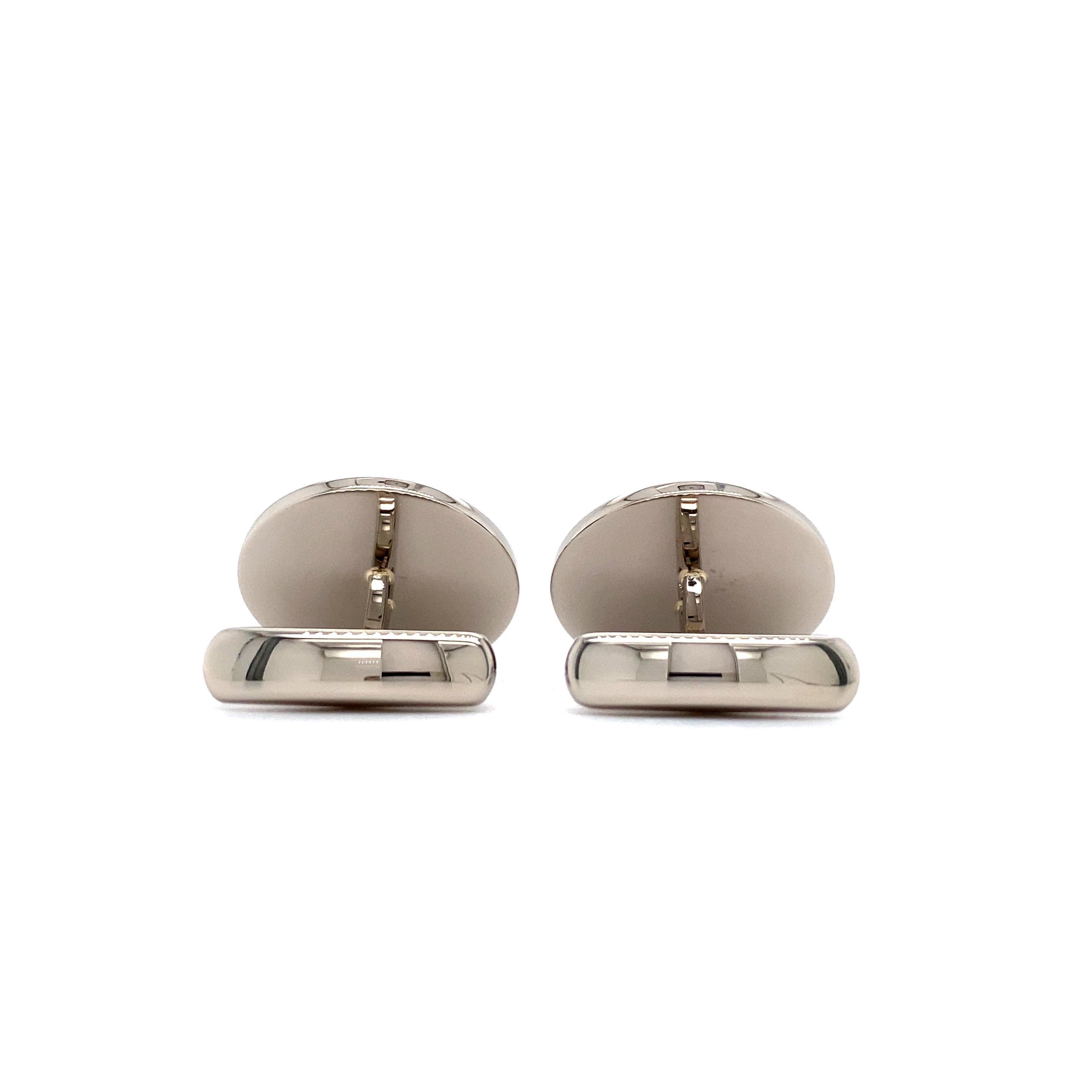 Gemelli rotondi - Oro bianco 18k - Smalto grigio Guilloche Diametro 20 mm In condizioni Nuovo in vendita a Pforzheim, DE