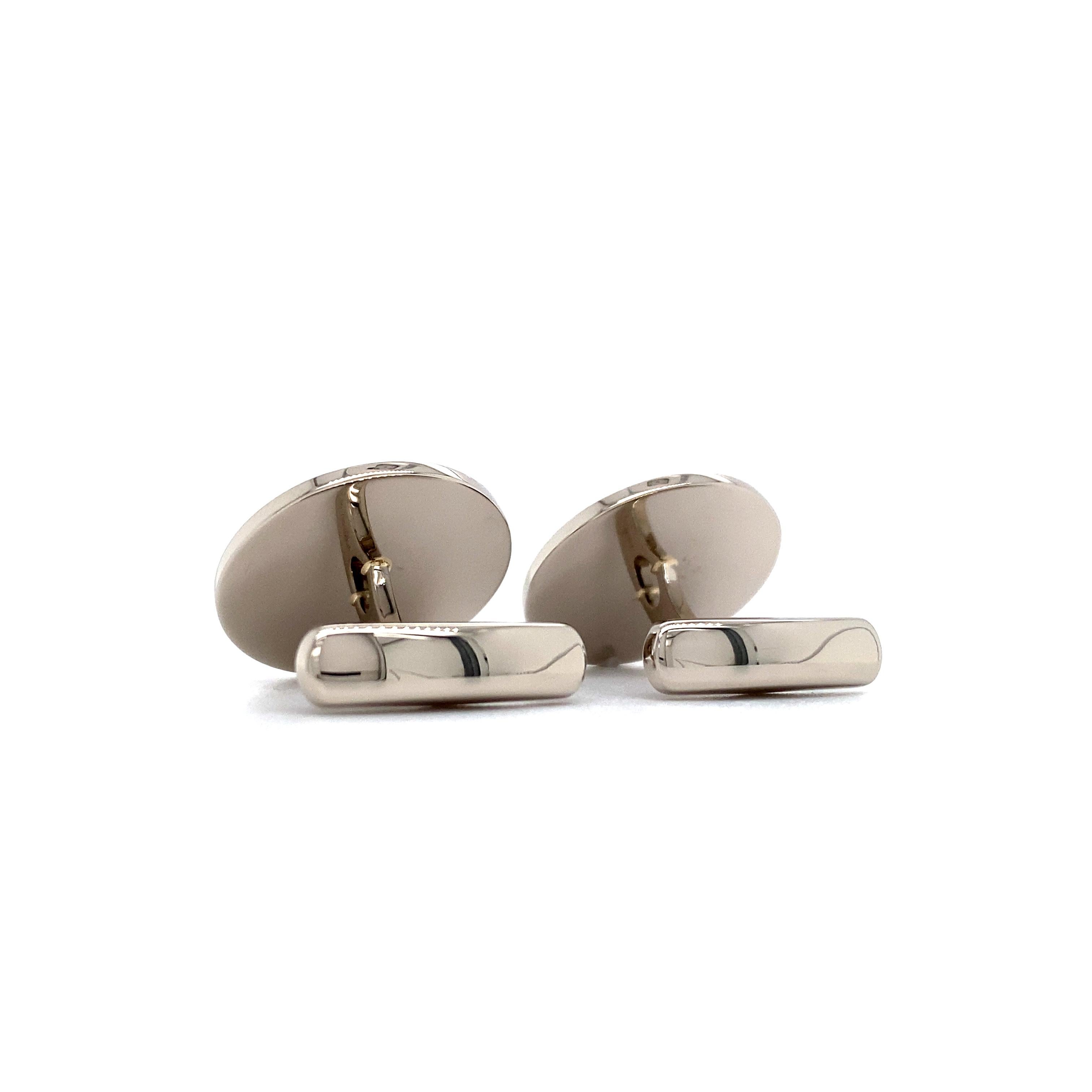 Uomo Gemelli rotondi - Oro bianco 18k - Smalto grigio Guilloche Diametro 20 mm in vendita