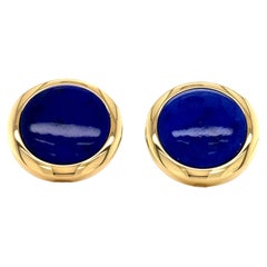 Gemelli rotondi - Oro giallo 18k - Intarsi in lapislazzuli - Diametro 15,5 mm