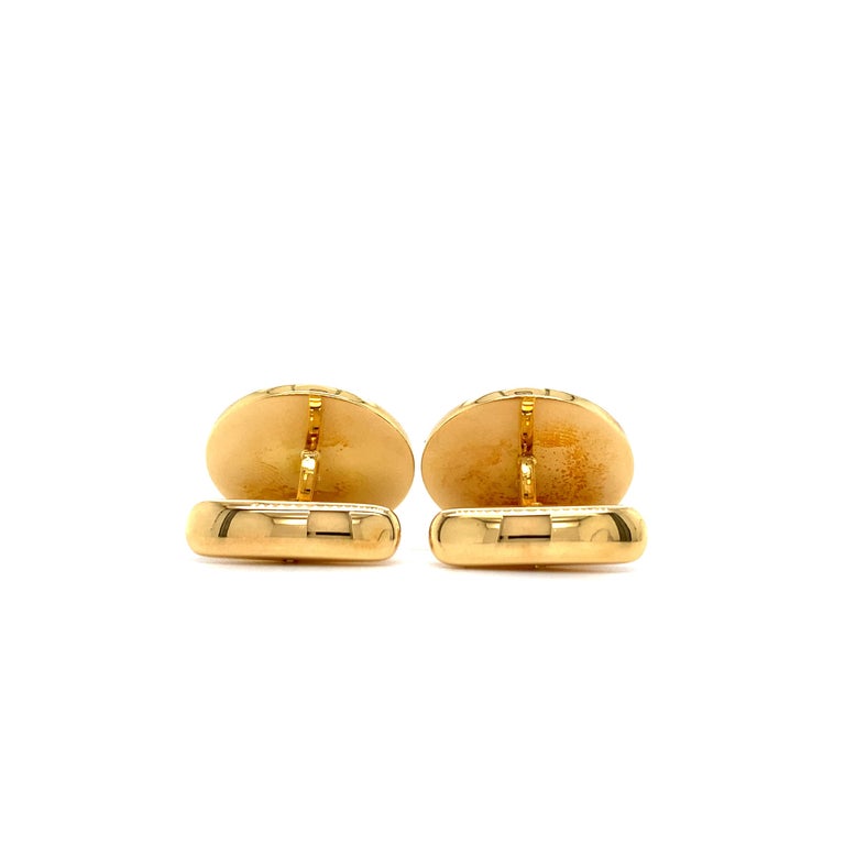 Round Cufflinks, 18k Yellow Gold, Yale Blue Guilloche Enamel For Sale at 1stDibs