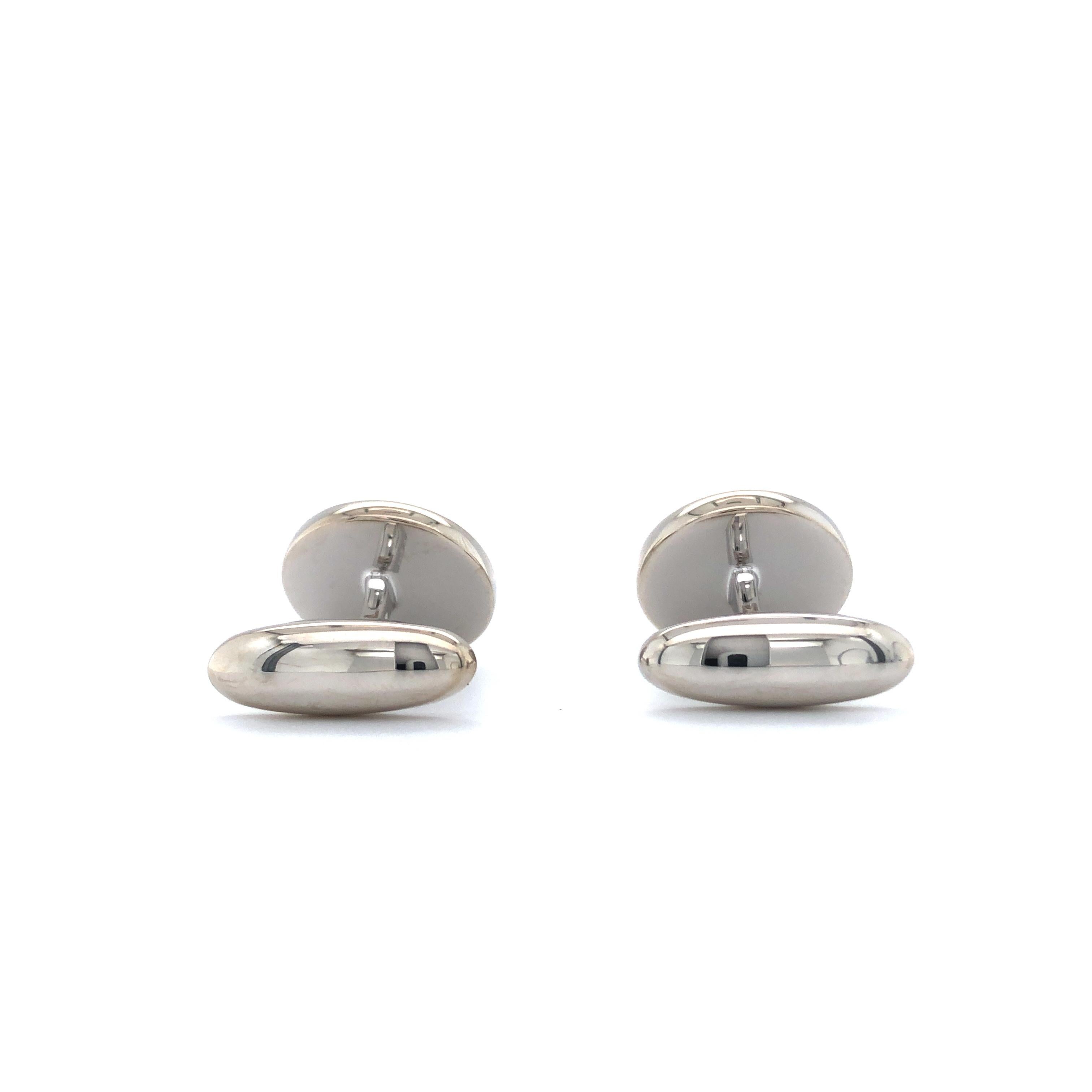 Round Cut Round Cufflinks - 925 Sterling Silver - Mother of Pearl Inlay - Diameter 15 mm For Sale