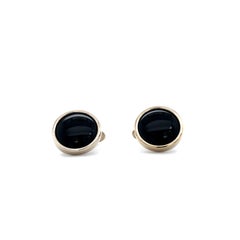 Round Cufflinks, Hallmark Collection, 925/- Silver, Onyx Inlay, Diameter 15 mm