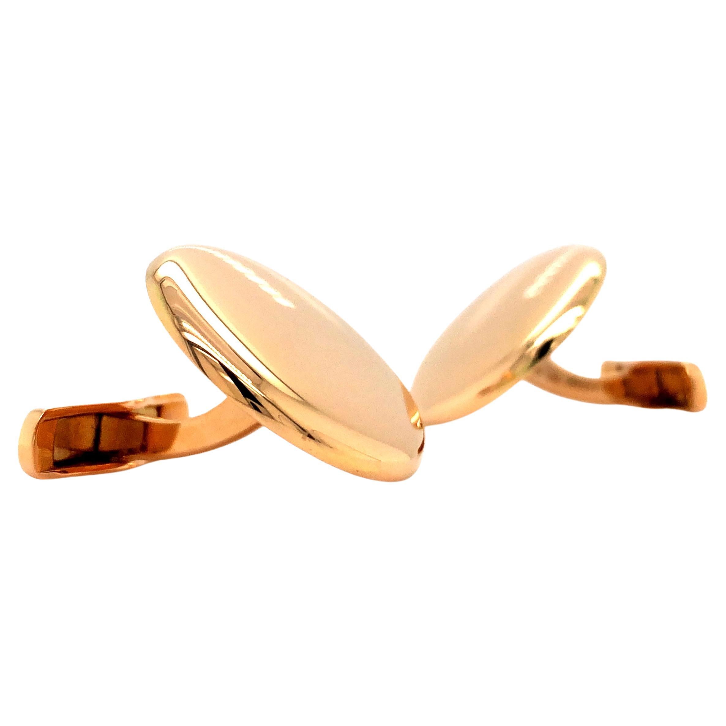 Contemporary Round Cufflinks Slightly Domed, 18k High Polish Rose Gold For Sale