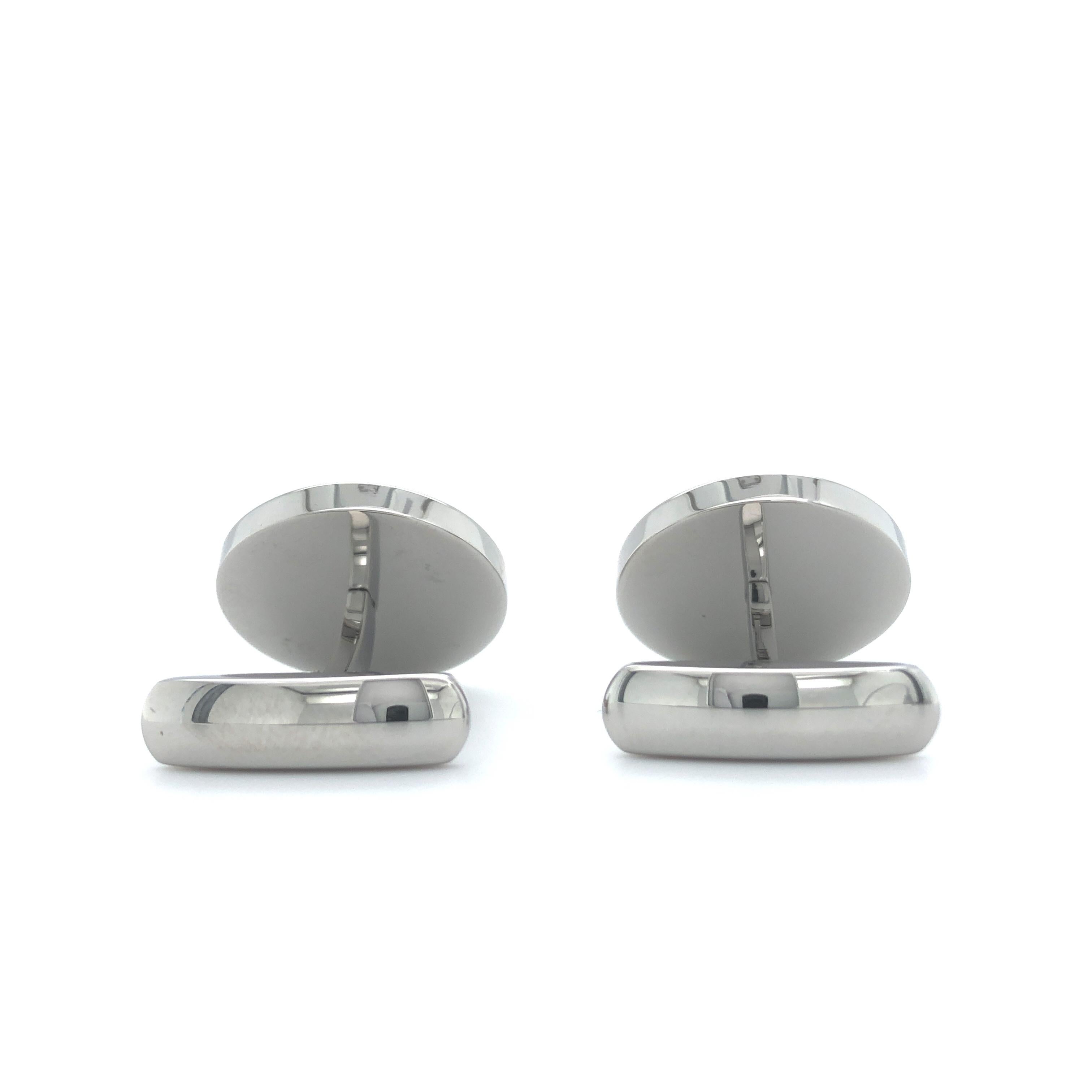 Women's or Men's Round Cufflinks Stainless Steel - Black Mother of Pearl Inlay, 2 Diamonds 0.2ct For Sale