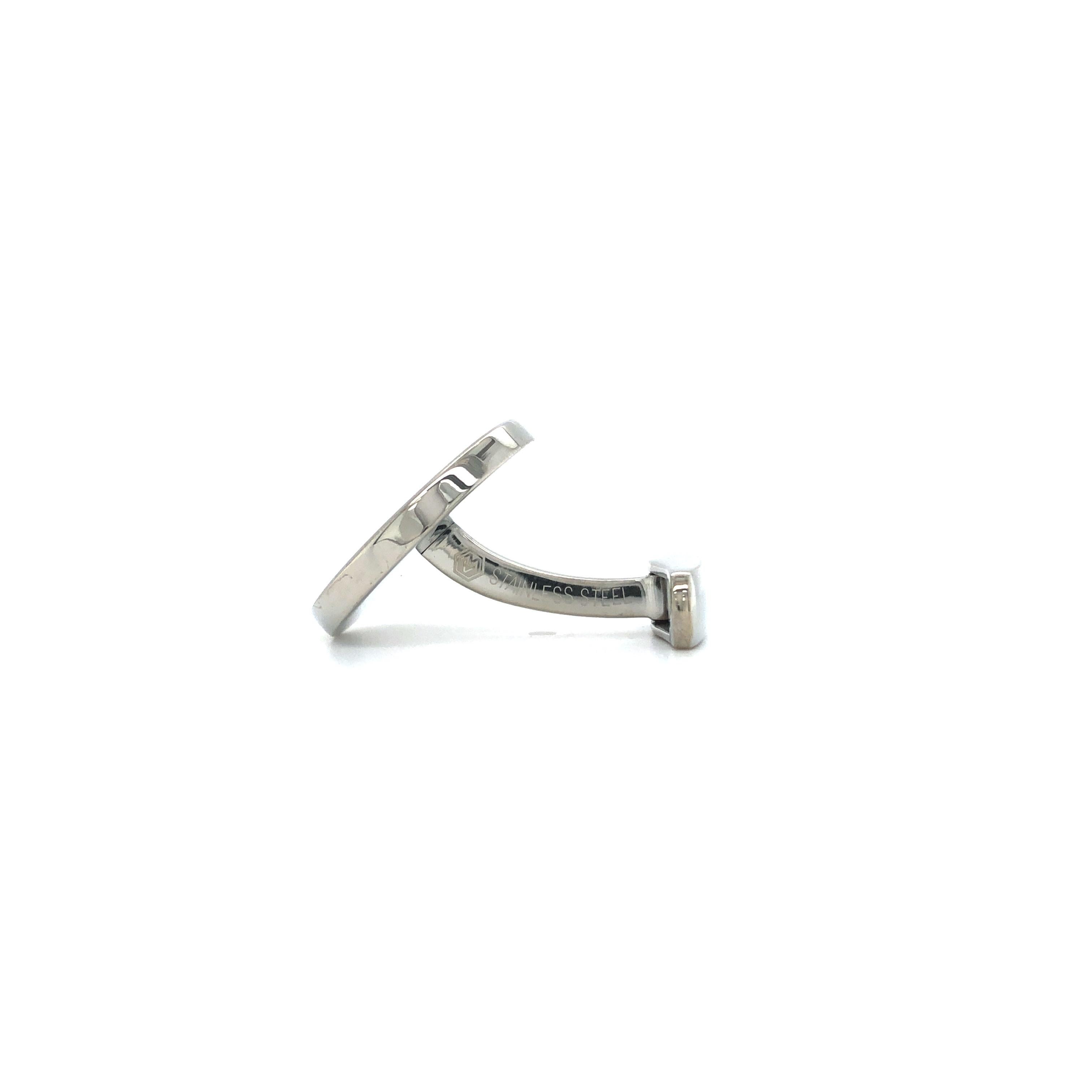 Contemporary Round Cufflinks - Stainless Steel - Tiger Eye Gemstone Inlay - Diameter 19 mm For Sale