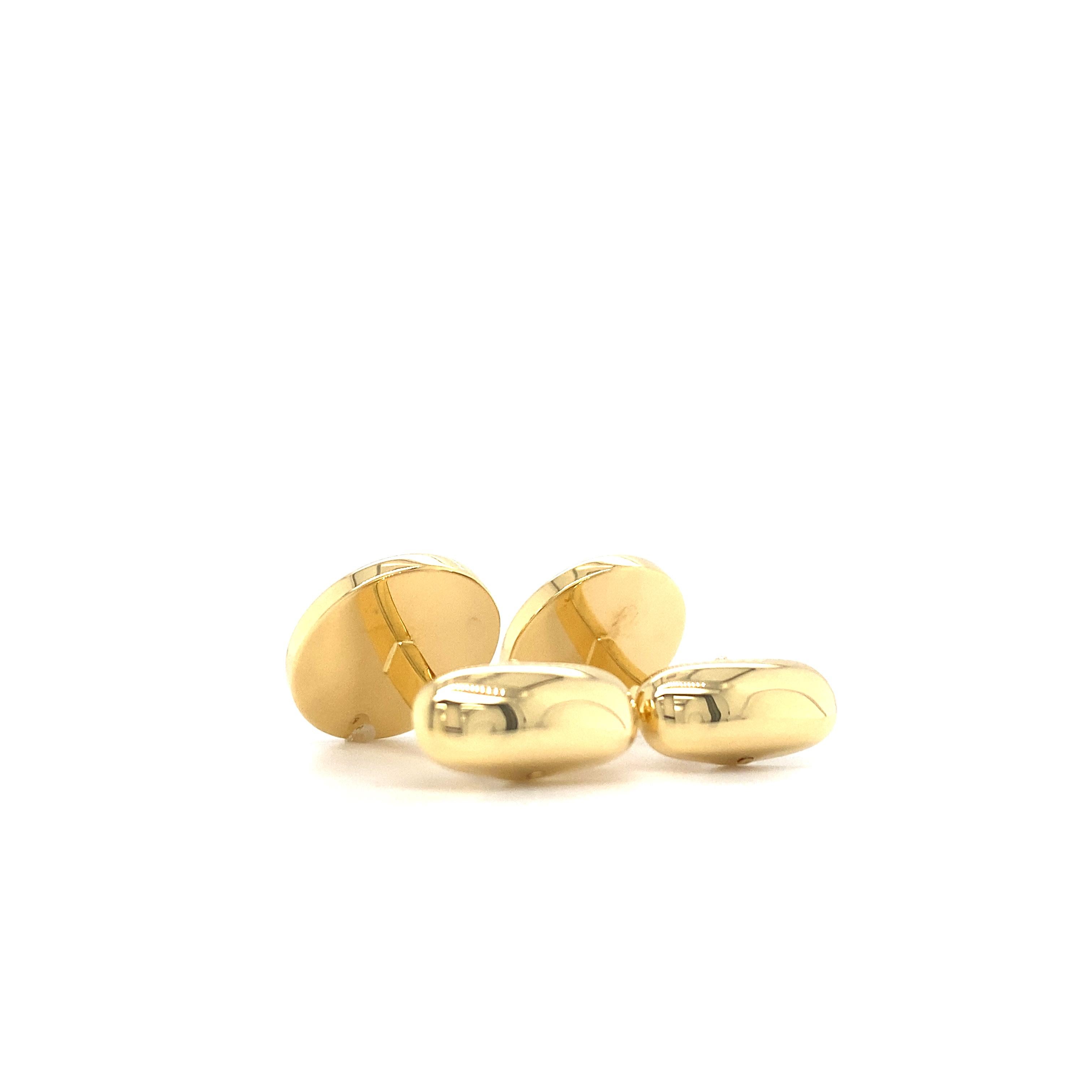 Boutons de manchette ronds avec lunette bombée, or jaune 18k, incrustation d'onyx Neuf - En vente à Pforzheim, DE