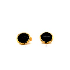 Boutons de manchette ronds avec lunette bombée, or jaune 18 carats, incrustations d'onyx
