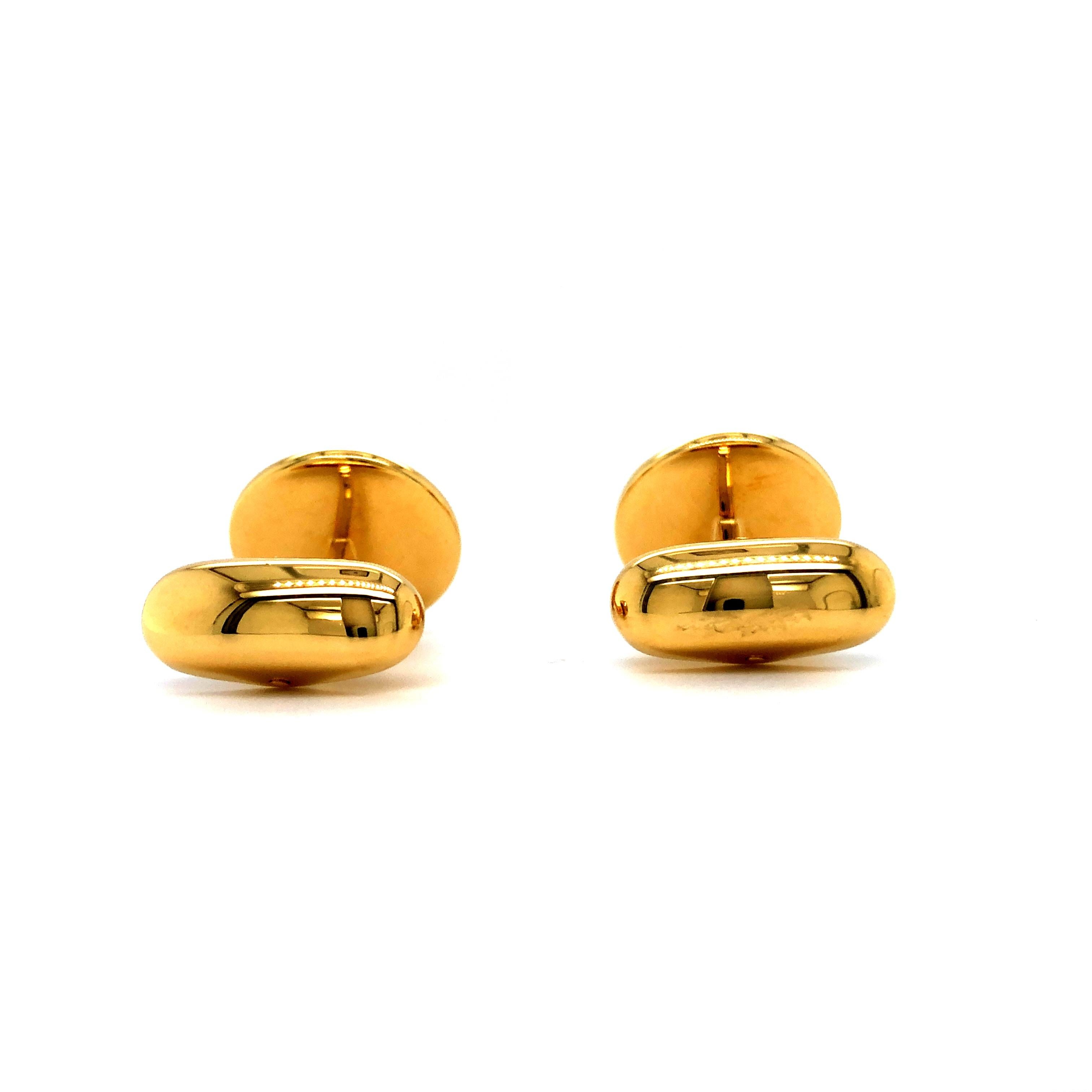 Contemporary Round Cufflinks with Domed Bezel, 18k Yellow Gold, Onyx Inlays For Sale